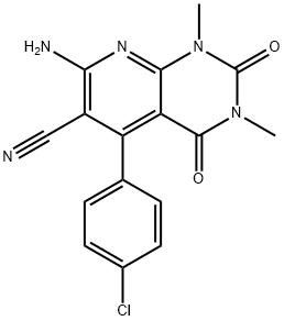 7-amino-5-(4-chlorophenyl)-1,3-dimethyl-2,4-dioxo-1,2,3,4-tetrahydropyrido[2,3-d]pyrimidine-6-carbonitrile Struktur