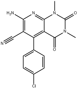 7-amino-5-(4-chlorophenyl)-1,3-dimethyl-2,4-dioxo-1,2,3,4-tetrahydropyrido[2,3-d]pyrimidine-6-carbonitrile 结构式