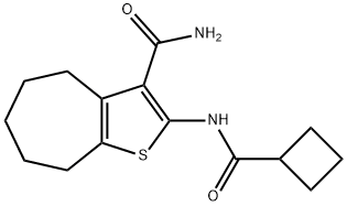 2-(cyclobutanecarbonylamino)-5,6,7,8-tetrahydro-4H-cyclohepta[b]thiophene-3-carboxamide Struktur