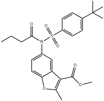 methyl 5-(N-((4-(tert-butyl)phenyl)sulfonyl)butyramido)-2-methylbenzofuran-3-carboxylate Struktur