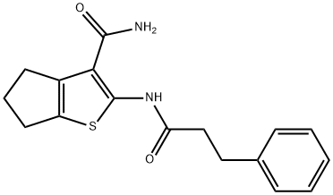 2-(3-phenylpropanamido)-5,6-dihydro-4H-cyclopenta[b]thiophene-3-carboxamide Struktur