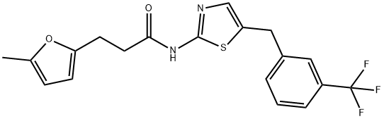 3-(5-methylfuran-2-yl)-N-(5-(3-(trifluoromethyl)benzyl)thiazol-2-yl)propanamide Struktur