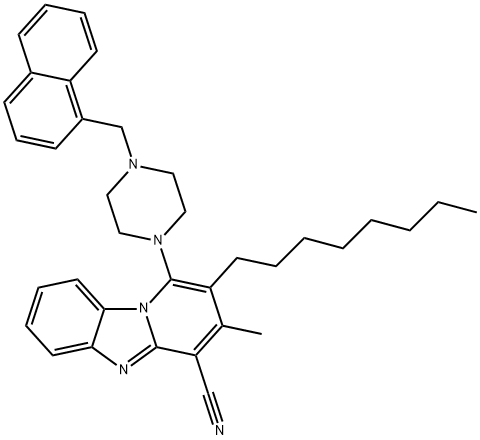 3-methyl-1-(4-(naphthalen-1-ylmethyl)piperazin-1-yl)-2-octylbenzo[4,5]imidazo[1,2-a]pyridine-4-carbonitrile,459792-07-5,结构式