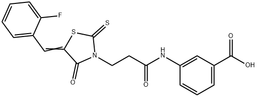 (Z)-3-(3-(5-(2-fluorobenzylidene)-4-oxo-2-thioxothiazolidin-3-yl)propanamido)benzoic acid Struktur