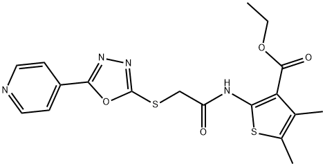 ethyl 4,5-dimethyl-2-(2-((5-(pyridin-4-yl)-1,3,4-oxadiazol-2-yl)thio)acetamido)thiophene-3-carboxylate Struktur