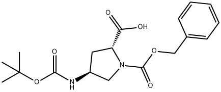 1,2-Pyrrolidinedicarboxylic acid, 4-[[(1,1-dimethylethoxy)carbonyl]amino]-, 1-(phenylmethyl) ester, (2R,4S)- 化学構造式