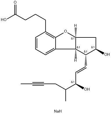 sodium:4-[(1R,2R,3aS,8bS)-2-hydroxy-1-[(E,3S)-3-hydroxy-4-methyloct-1-en-6-ynyl]-2,3,3a,8b-tetrahydro-1H-cyclopenta[b][1]benzofuran-5-yl]butanoate Struktur