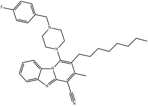 1-(4-(4-fluorobenzyl)piperazin-1-yl)-3-methyl-2-octylbenzo[4,5]imidazo[1,2-a]pyridine-4-carbonitrile Struktur