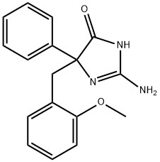2-amino-5-[(2-methoxyphenyl)methyl]-5-phenyl-4,5-dihydro-1H-imidazol-4-one Struktur