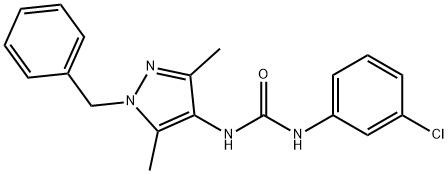 1-(1-benzyl-3,5-dimethylpyrazol-4-yl)-3-(3-chlorophenyl)urea Struktur