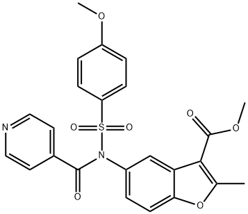 methyl 5-(N-((4-methoxyphenyl)sulfonyl)isonicotinamido)-2-methylbenzofuran-3-carboxylate Struktur