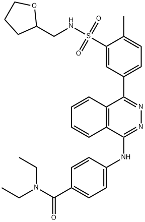 N,N-diethyl-4-[[4-[4-methyl-3-(oxolan-2-ylmethylsulfamoyl)phenyl]phthalazin-1-yl]amino]benzamide Struktur