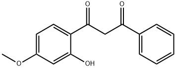 1-(2-ヒドロキシ-4-メトキシフェニル)-3-フェニル-1,3-プロパンジオン 化学構造式