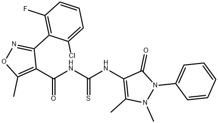 3-(2-chloro-6-fluorophenyl)-N-((1,5-dimethyl-3-oxo-2-phenyl-2,3-dihydro-1H-pyrazol-4-yl)carbamothioyl)-5-methylisoxazole-4-carboxamide Structure