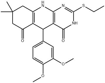 5-(3,4-dimethoxyphenyl)-2-(ethylthio)-8,8-dimethyl-5,8,9,10-tetrahydropyrimido[4,5-b]quinoline-4,6(3H,7H)-dione Struktur