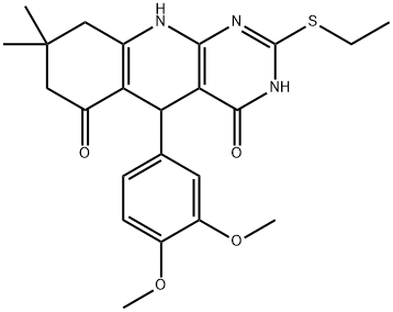 5-(3,4-dimethoxyphenyl)-2-(ethylthio)-8,8-dimethyl-5,8,9,10-tetrahydropyrimido[4,5-b]quinoline-4,6(3H,7H)-dione Structure