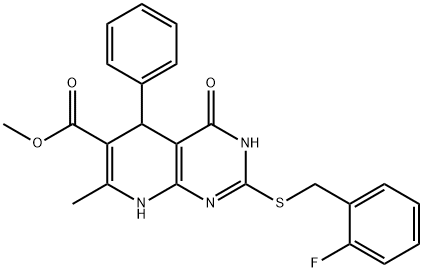 methyl 2-((2-fluorobenzyl)thio)-7-methyl-4-oxo-5-phenyl-3,4,5,8-tetrahydropyrido[2,3-d]pyrimidine-6-carboxylate,537663-68-6,结构式