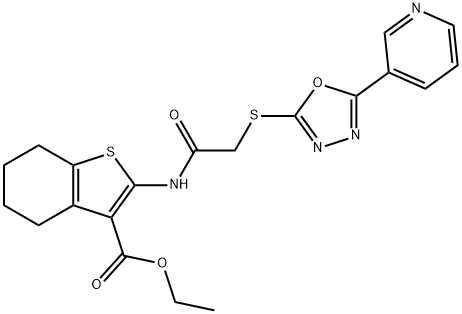 ethyl 2-(2-((5-(pyridin-3-yl)-1,3,4-oxadiazol-2-yl)thio)acetamido)-4,5,6,7-tetrahydrobenzo[b]thiophene-3-carboxylate Structure
