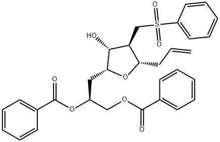 (S)-3-((2R,3R,4R,5S)-5-allyl-3-hydroxy-4-((phenylsulfonyl)methyl)tetrahydrofuran-2-yl)propane-1,2-diyl dibenzoate Structure