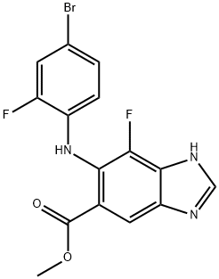 methyl 5-((4-bromo-2-fluorophenyl)amino)-4-fluoro-1H-benzo[d]imidazole-6-carboxylate 化学構造式
