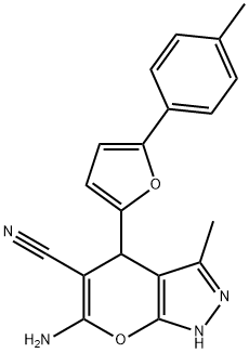 6-amino-3-methyl-4-(5-(p-tolyl)furan-2-yl)-1,4-dihydropyrano[2,3-c]pyrazole-5-carbonitrile Structure