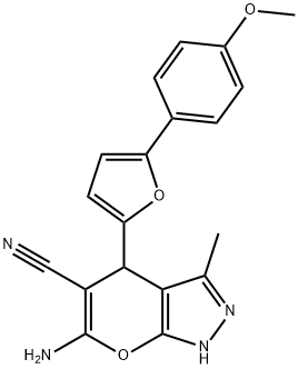 6-amino-4-(5-(4-methoxyphenyl)furan-2-yl)-3-methyl-1,4-dihydropyrano[2,3-c]pyrazole-5-carbonitrile Struktur