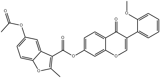 3-(2-methoxyphenyl)-4-oxo-4H-chromen-7-yl 5-acetoxy-2-methylbenzofuran-3-carboxylate Struktur
