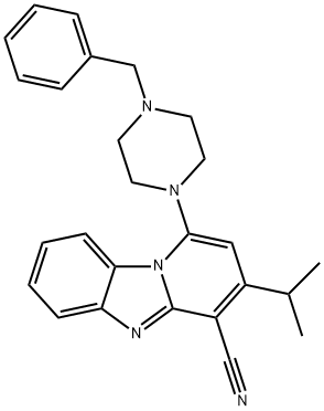 1-(4-benzylpiperazin-1-yl)-3-isopropylbenzo[4,5]imidazo[1,2-a]pyridine-4-carbonitrile Struktur