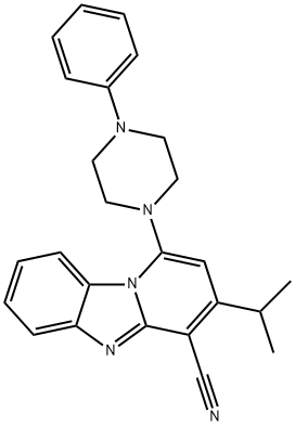 3-isopropyl-1-(4-phenylpiperazin-1-yl)benzo[4,5]imidazo[1,2-a]pyridine-4-carbonitrile Struktur