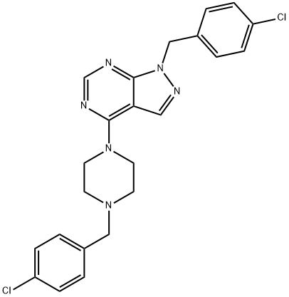 1-(4-chlorobenzyl)-4-(4-(4-chlorobenzyl)piperazin-1-yl)-1H-pyrazolo[3,4-d]pyrimidine Structure