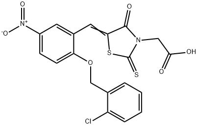 (Z)-2-(5-(2-((2-chlorobenzyl)oxy)-5-nitrobenzylidene)-4-oxo-2-thioxothiazolidin-3-yl)acetic acid Structure