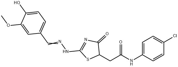 N-(4-chlorophenyl)-2-((E)-2-(((E)-4-hydroxy-3-methoxybenzylidene)hydrazono)-4-oxothiazolidin-5-yl)acetamide Structure
