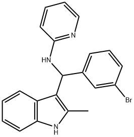 N-((3-bromophenyl)(2-methyl-1H-indol-3-yl)methyl)pyridin-2-amine 化学構造式