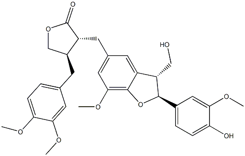 2(3H)-Furanone,3-[[(2S,3R)-2,3-dihydro-2- (4-hydroxy-3-methoxyphenyl)-3-(hydroxymethyl)- 7-methoxy-5-benzofuranyl]methyl]- 4-[(3,4-dimethoxyphenyl)methyl]dihydro-,(3R,- 4R)- Structure