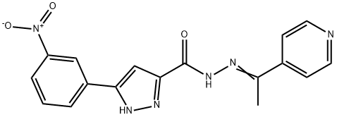 (E)-3-(3-nitrophenyl)-N-(1-(pyridin-4-yl)ethylidene)-1H-pyrazole-5-carbohydrazide 化学構造式