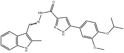 (E)-3-(4-isopropoxy-3-methoxyphenyl)-N-((2-methyl-1H-indol-3-yl)methylene)-1H-pyrazole-5-carbohydrazide Struktur