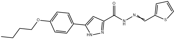 (E)-3-(4-butoxyphenyl)-N-(thiophen-2-ylmethylene)-1H-pyrazole-5-carbohydrazide 结构式