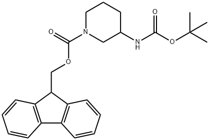(9H-FLUOREN-9-YL)METHYL 3-((TERT-BUTOXYCARBONYL)AMINO)PIPERIDINE-1-CARBOXYLATE 化学構造式