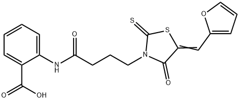 (E)-2-(4-(5-(furan-2-ylmethylene)-4-oxo-2-thioxothiazolidin-3-yl)butanamido)benzoic acid Structure