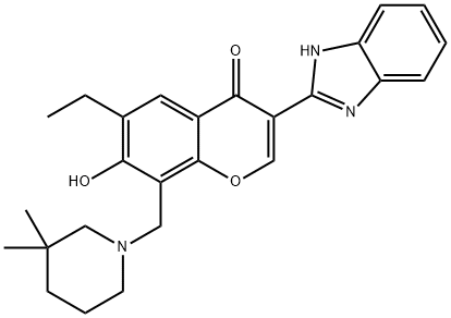 3-(1H-benzo[d]imidazol-2-yl)-8-((3,3-dimethylpiperidin-1-yl)methyl)-6-ethyl-7-hydroxy-4H-chromen-4-one Structure