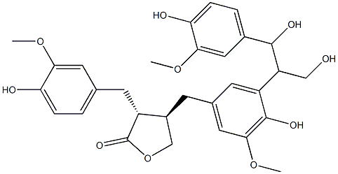 2(3H)-Furanone,dihydro-4-[[4-hydroxy-3-[2-hydroxy-2-(4-hydroxy-3-methoxyphenyl)-1-(hydroxymethyl)ethyl]-5-methoxyphenyl]methyl]-3-[(4-hydroxy-3-methoxyphenyl)methyl]-,(3R,4R)- Structure