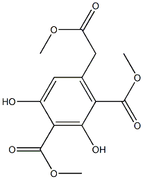 1,3-Benzenedicarboxylicacid, 2,4-dihydroxy-6-(2-methoxy-2-oxoethyl)-, 1,3-dimethyl ester Struktur