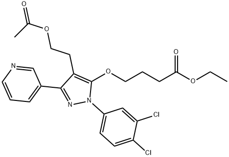 Ethyl 4-(4-(2-acetoxyethyl)-1-(3,4-dichlorophenyl)-3-(pyridin-3-yl)-1H-pyrazol-5- yloxy) butanoate,663180-96-9,结构式