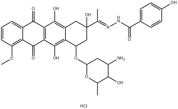 N-[1-[4-(4-amino-5-hydroxy-6-methyl-oxan-2-yl)oxy-2,5,12-trihydroxy-7-methoxy-6,11-dioxo-3,4-dihydro-1H-tetracen-2-yl]ethylideneamino]-4-hydroxy-benzamide,66996-57-4,结构式