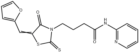 (E)-4-(5-(furan-2-ylmethylene)-4-oxo-2-thioxothiazolidin-3-yl)-N-(pyridin-2-yl)butanamide Struktur