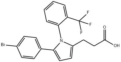 3-{5-(4-bromophenyl)-1-[2-(trifluoromethyl)phenyl]-1H-pyrrol-2-yl}propanoic acid Struktur