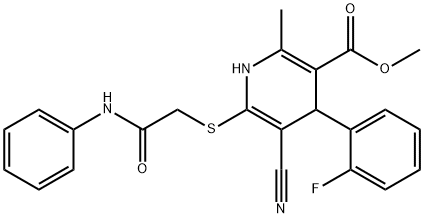 methyl 5-cyano-4-(2-fluorophenyl)-2-methyl-6-((2-oxo-2-(phenylamino)ethyl)thio)-1,4-dihydropyridine-3-carboxylate Struktur