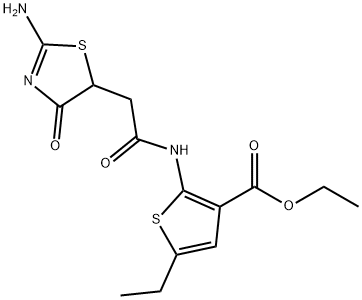 ethyl 5-ethyl-2-(2-(2-imino-4-oxothiazolidin-5-yl)acetamido)thiophene-3-carboxylate Structure