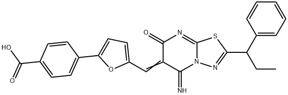 4-(5-{(E)-[5-imino-7-oxo-2-(1-phenylpropyl)-5H-[1,3,4]thiadiazolo[3,2-a]pyrimidin-6(7H)-ylidene]methyl}furan-2-yl)benzoic acid,737793-71-4,结构式