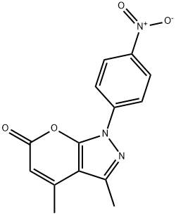 1-(4-NITROPHENYL)-3,4-DIMETHYLPYRANO[2,3-C]PYRAZOLE-6(1H)-ONE, 74169-56-5, 结构式